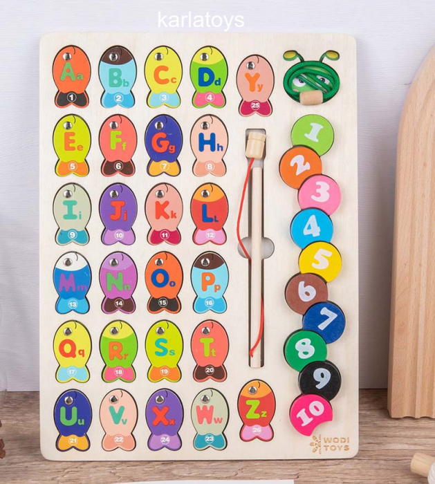 Joc Educativ Montessori  Lemn Pescuit Magnetic cu Litere si Snuruit Cifre [3]