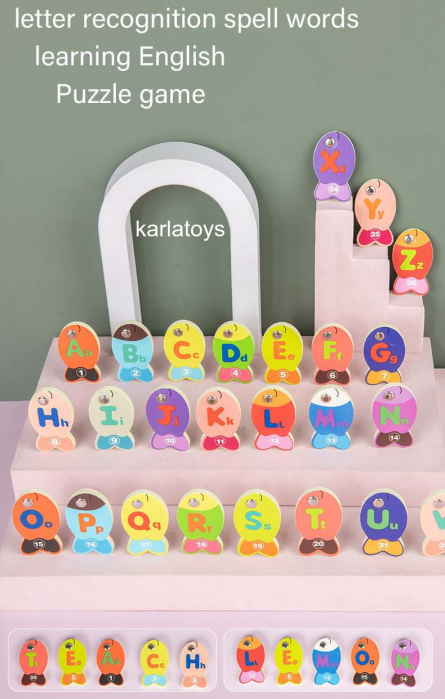 Joc Educativ Montessori  Lemn Pescuit Magnetic cu Litere si Snuruit Cifre [5]
