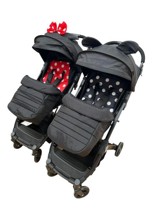 Carucior sport, cu husa de picioare, tip troller pentru avion, Minnie Mouse, negru - rosu [9]