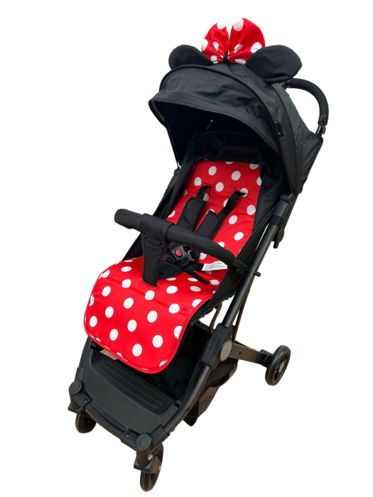 Carucior sport, cu husa de picioare, tip troller pentru avion, Minnie Mouse, negru - rosu [3]