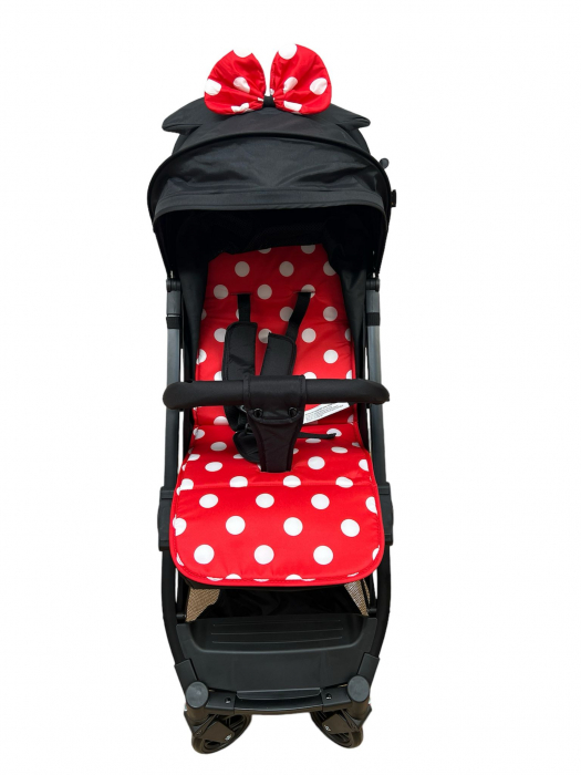 Carucior sport, cu husa de picioare, tip troller pentru avion, Minnie Mouse, negru - rosu [5]