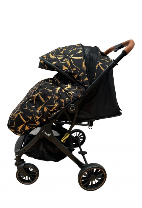 Carucior Sport cu Maner Reversibil si Husa de Picioare - Negru Auriu [4]