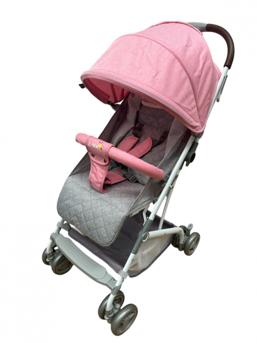 Carucior sport cu pliere compacta tip troler pentru avion, roz [4]
