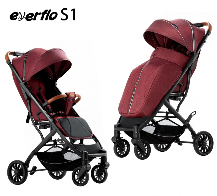 Carucior Sport Tip Troller cu Husa de Picioare Spatar Reglabil Rosu Bordo [1]