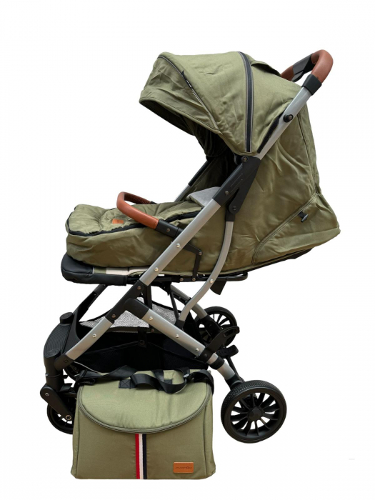 Carucior Sport Tip Troller cu Sac de Dormit si Geanta pentru Accesorii Bebelusi Kaki [4]