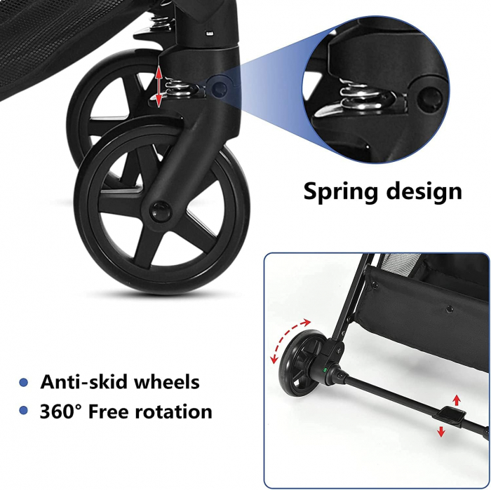 Carucior Sport Troler Pliabil cu Ham 5 Puncte Spatar Reglabil Copertina Albastru [11]