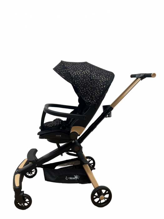 Carucior Deluxe C2, pliabil, reversibil, cu lumini si muzica si 3 pozitii de inclinare, Negru [6]