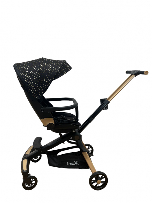 Carucior Deluxe C2, pliabil, reversibil, cu lumini si muzica si 3 pozitii de inclinare, Negru [9]