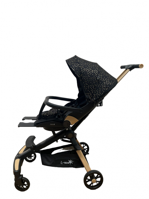 Carucior Deluxe C2, pliabil, reversibil, cu lumini si muzica si 3 pozitii de inclinare, Negru [7]