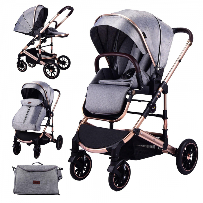 Carucior Transformabil 3 in 1 Copii Gri - Geanta, Scoica si Husa de Picioare [2]