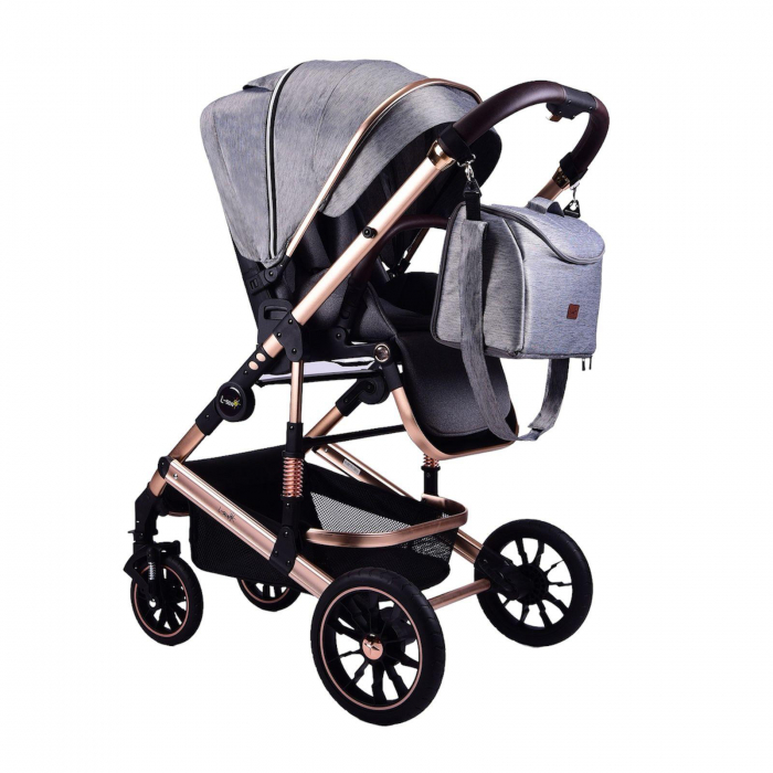 Carucior Transformabil 3 in 1 Copii Gri - Geanta, Scoica si Husa de Picioare [4]