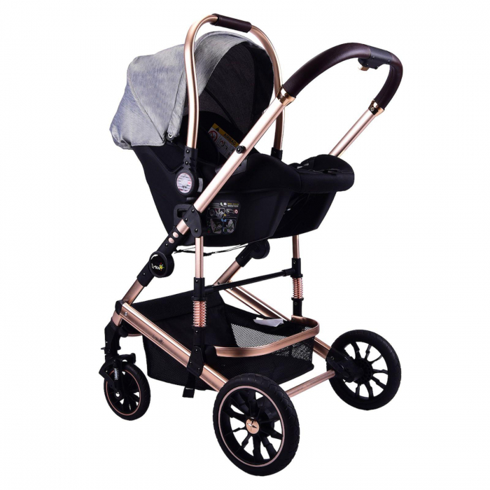 Carucior Transformabil 3 in 1 Copii Gri - Geanta, Scoica si Husa de Picioare [3]