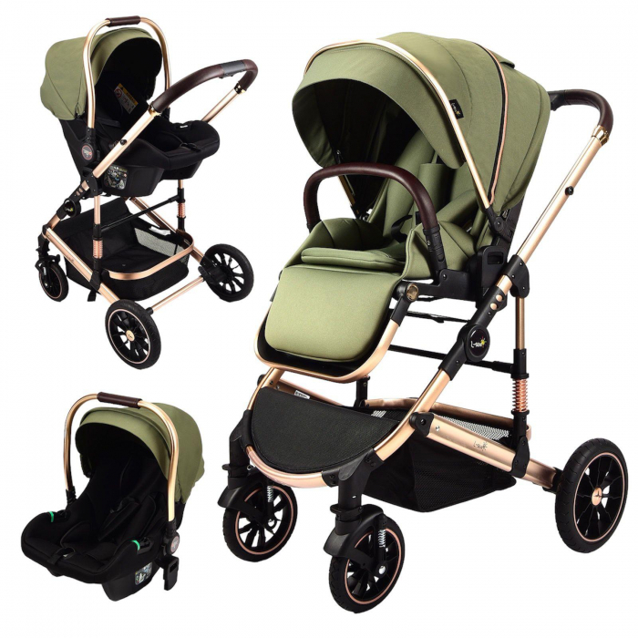 Carucior Transformabil 3 in 1 Copii Kaki - Geanta, Scoica si Husa de Picioare [1]