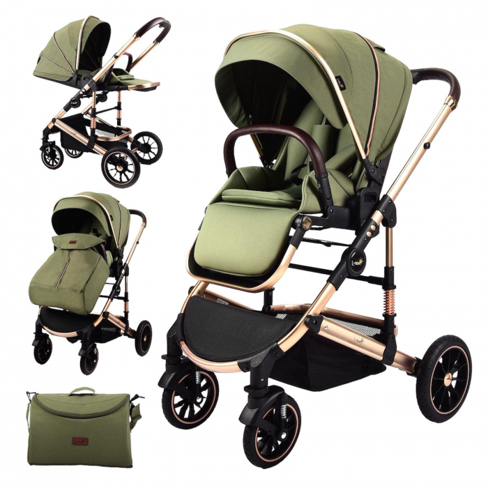 Carucior Transformabil 3 in 1 Copii Kaki - Geanta, Scoica si Husa de Picioare [2]