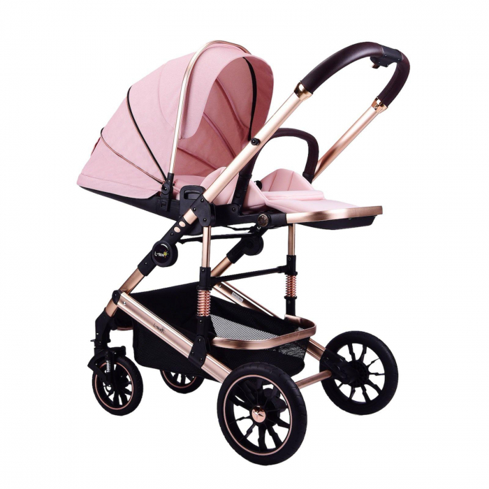 Carucior Transformabil 3 in 1 Copii Roz - Geanta, Scoica si Husa de Picioare [4]