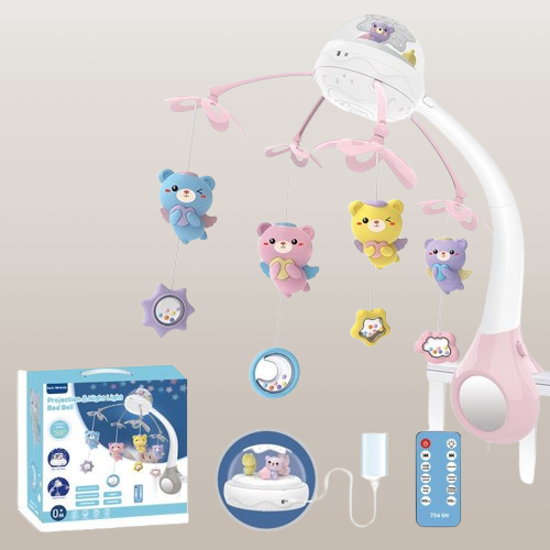 Carusel Bebe pentru Patut cu Proiector Telecomanda si incarcare USB Roz [1]