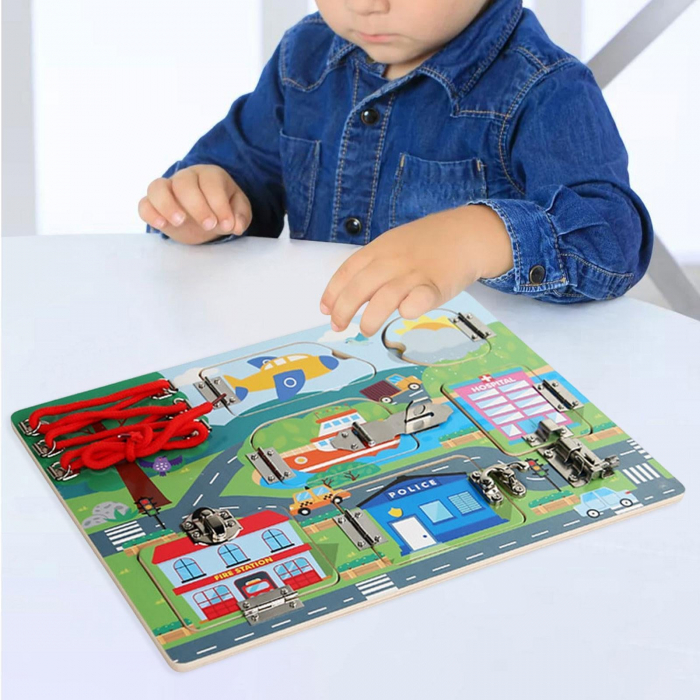 Puzzle Educativ Lemn Busy Board Urban – Vehicule si Profesii [3]