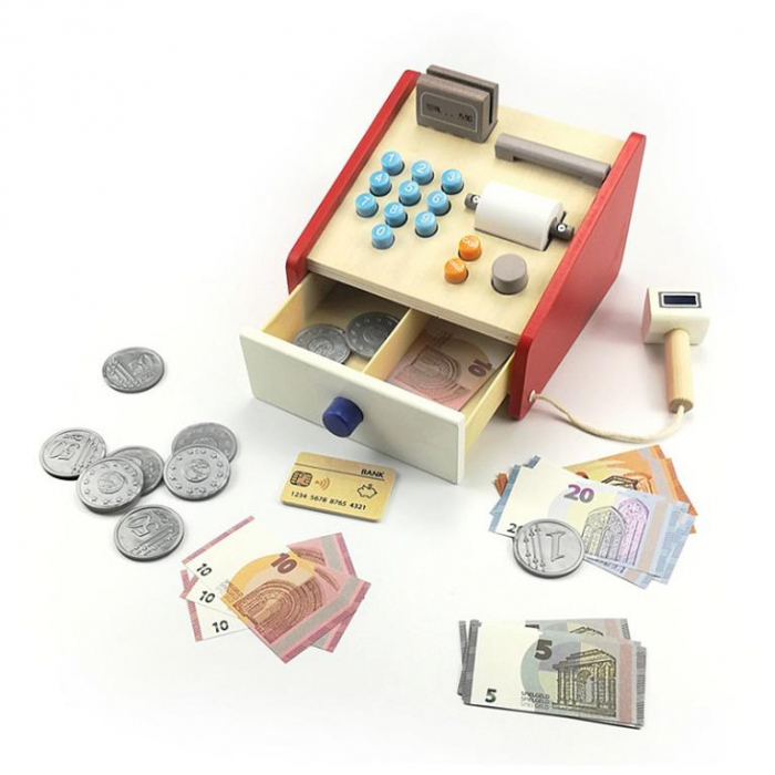 Casa de marcat din lemn cu accesorii pentru copii [4]