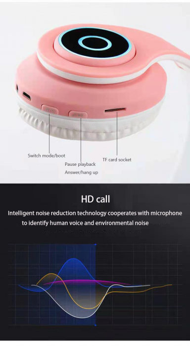 Casti Audio Copii Wireless Urechi de Pisica Microfon si Lumini Led [8]