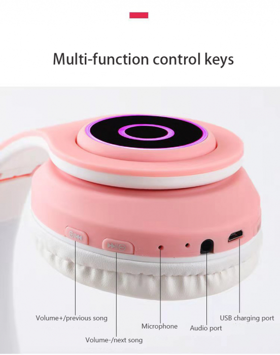 Casti Audio Copii Wireless Urechi de Pisica Microfon si Lumini Led [7]