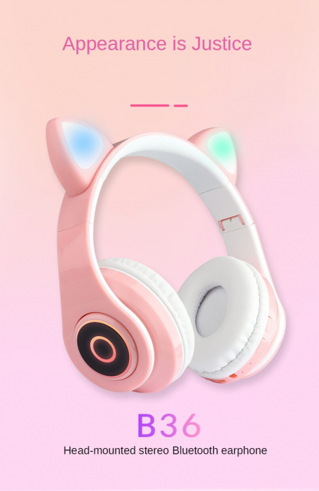 Casti Audio Copii Wireless Urechi de Pisica Microfon si Lumini Led [2]