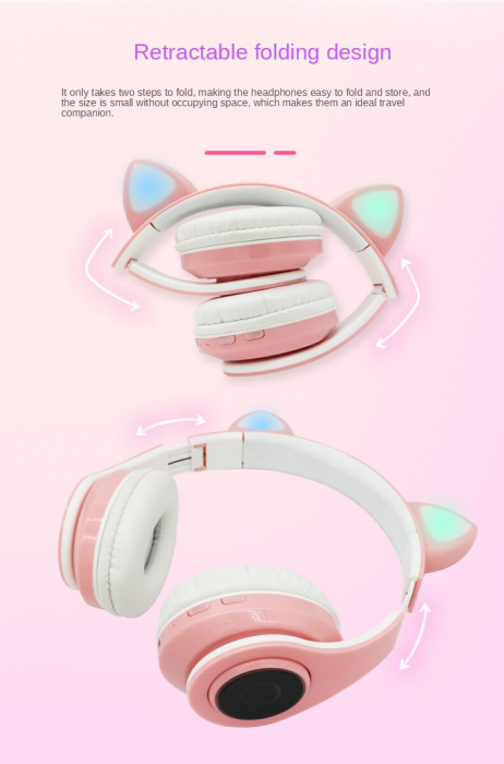 Casti Audio Copii Wireless Urechi de Pisica Microfon si Lumini Led [3]