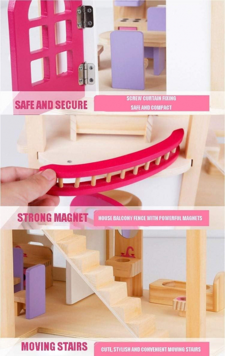 Casuta din Lemn Papusi cu Accesorii Pink House [7]