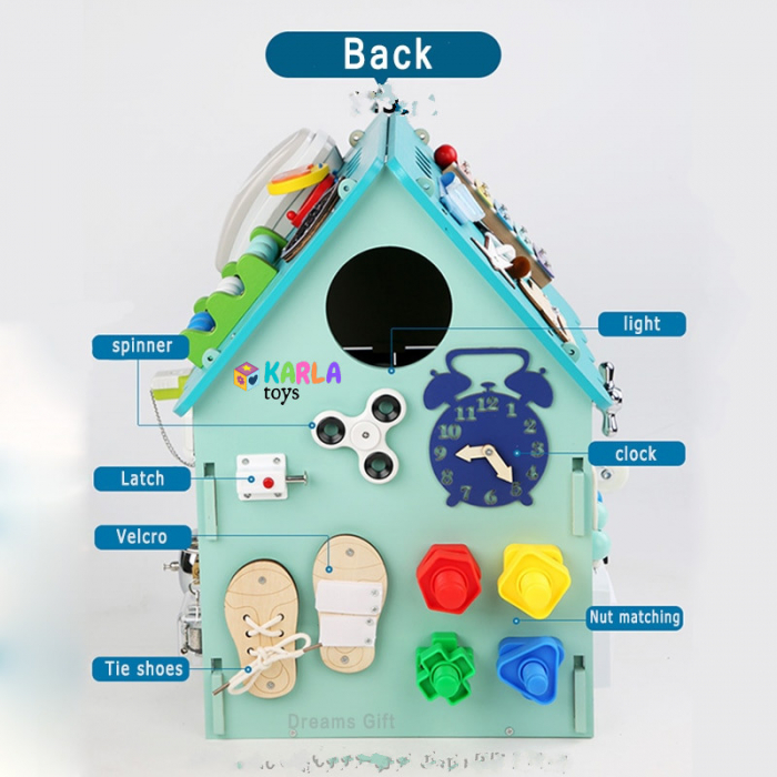 Casuta Montessori din Lemn cu Activitatii Tabla Busy Board Incuietori [6]