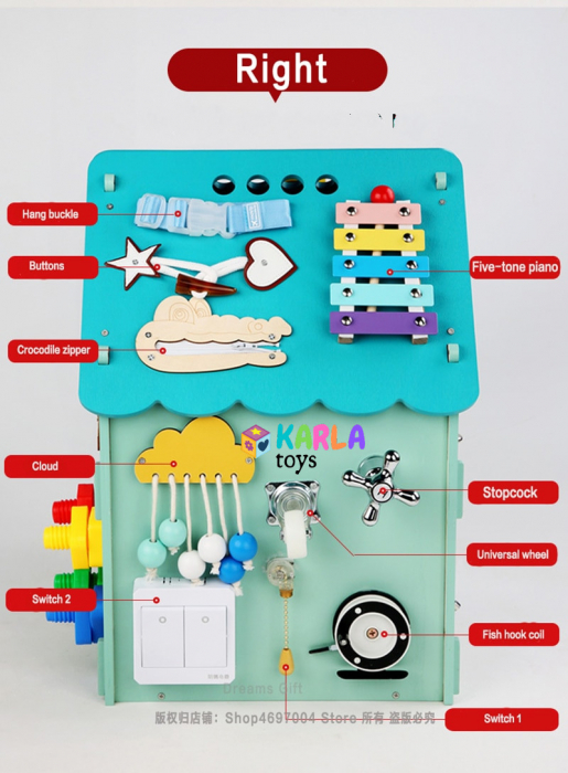 Casuta Montessori din Lemn cu Activitatii Tabla Busy Board Incuietori [4]