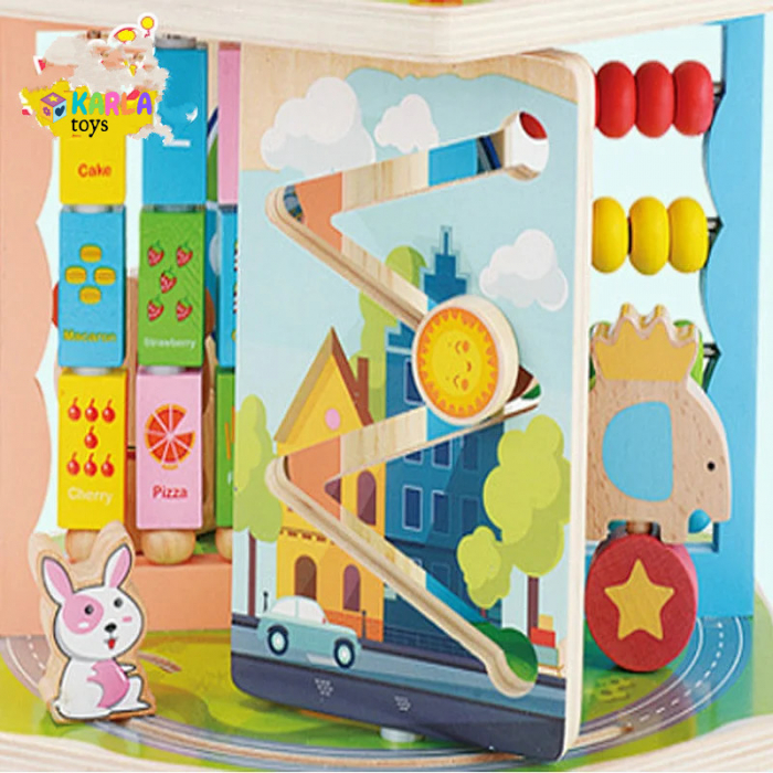 Centru de activitatii montessori 3D rotativ - Cub din lemn 5 in 1 [2]