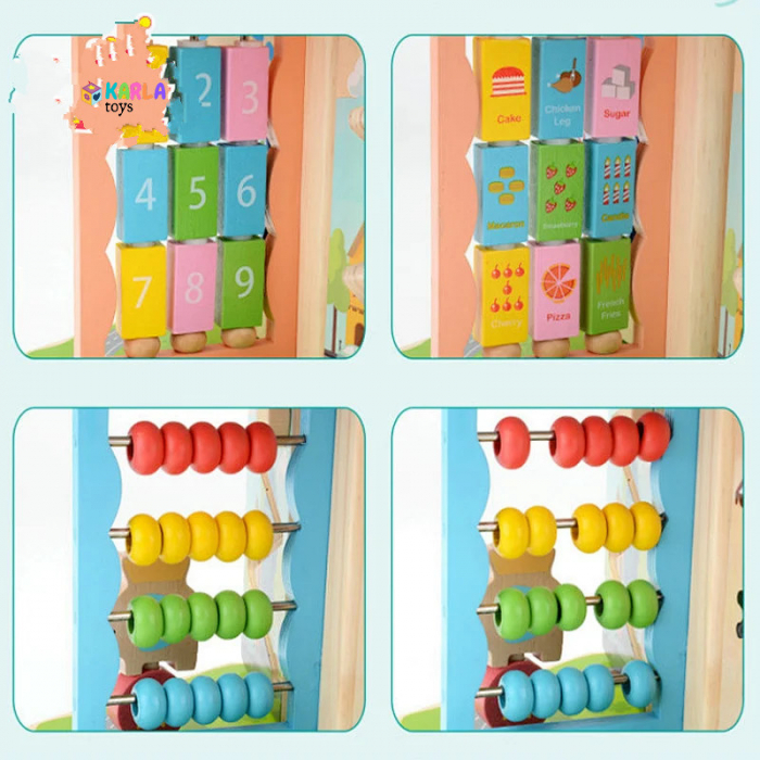 Centru de activitatii montessori 3D rotativ - Cub din lemn 5 in 1 [3]