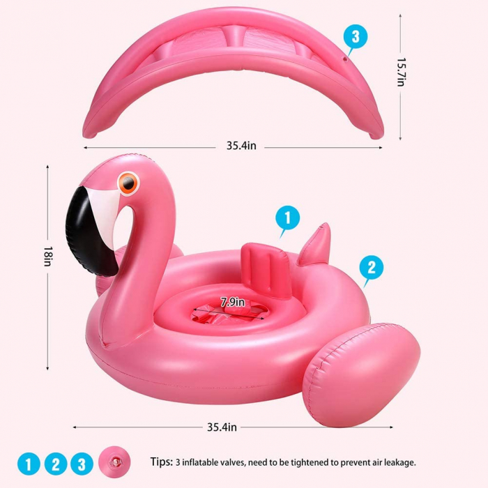 Colac Bebelusi Gonflabil cu suport si protectie solara Flamingo [3]
