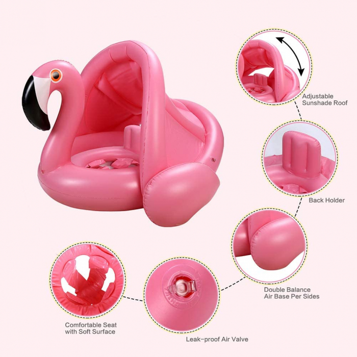 Colac Bebelusi Gonflabil cu suport si protectie solara Flamingo [2]
