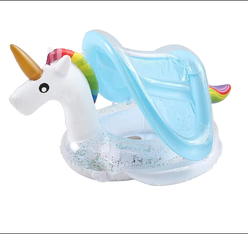 Colac Gonflabil alb sub forma de Unicorn cu protectie solara [1]