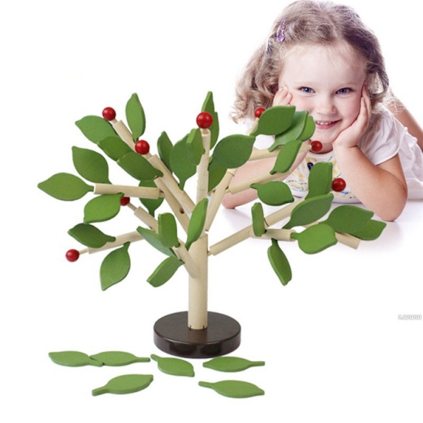 Jucarie de Lemn Puzzle Montessori Copacul cu Frunze 3D [4]