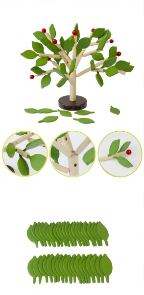 Jucarie de Lemn Puzzle Montessori Copacul cu Frunze 3D [5]