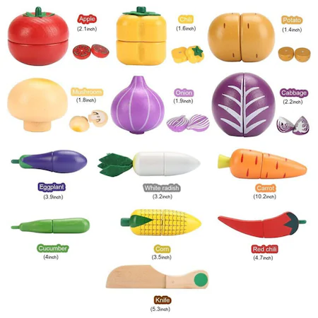 Cos din Lemn cu Fructe - Legume de Feliat cu prindere Magnet [3]