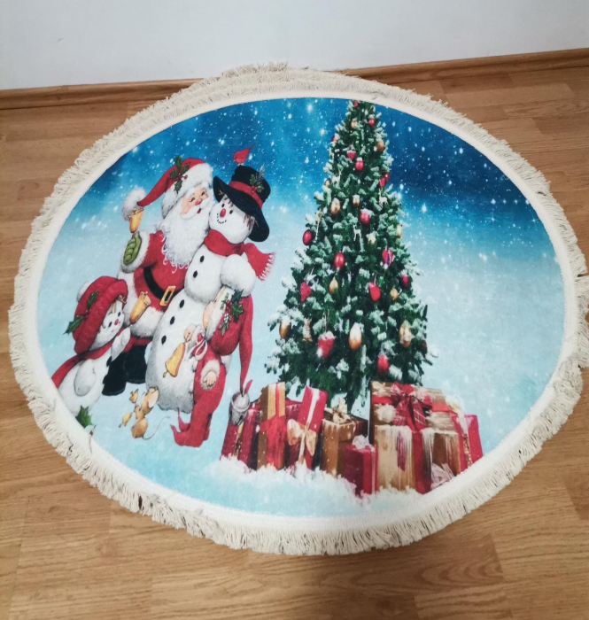 Covor 3D Rotund Mos Craciun Merry Christmas [2]