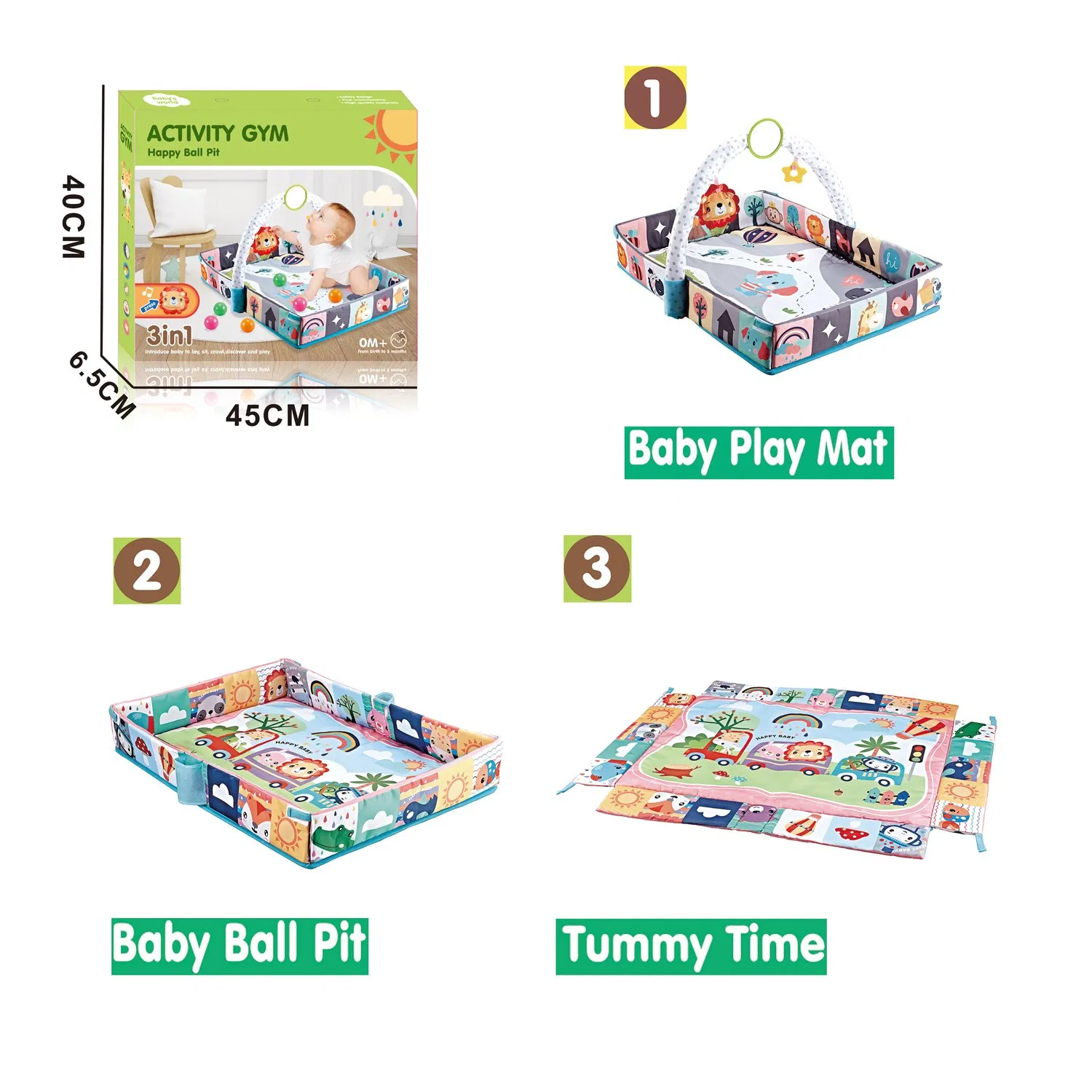 Covoras de Joaca pentru Copii 3 in 1 cu Arcada si Jucarii – Include 8 Bile Colorate [5]