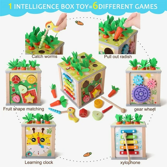 Cub de Activitate din Lemn - Jucărie 7 în 1 Montessori [2]