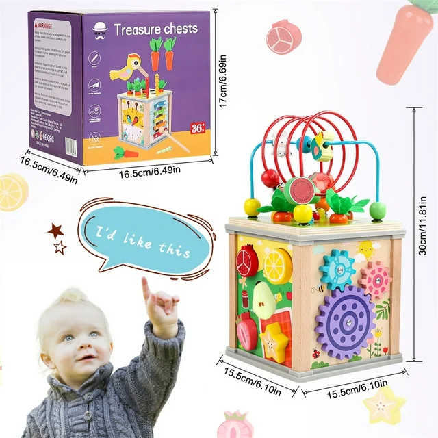 Cub de Activitate din Lemn - Jucărie 7 în 1 Montessori [6]