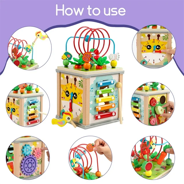 Cub de Activitate din Lemn - Jucărie 7 în 1 Montessori [3]