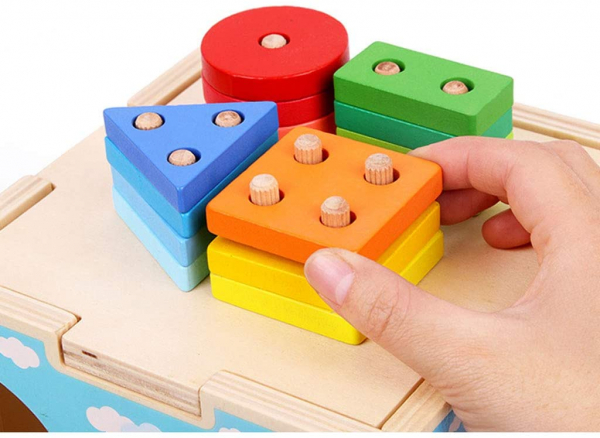 Cub din lemn educativ sortator si stivuire cuburi  5 in 1 [3]