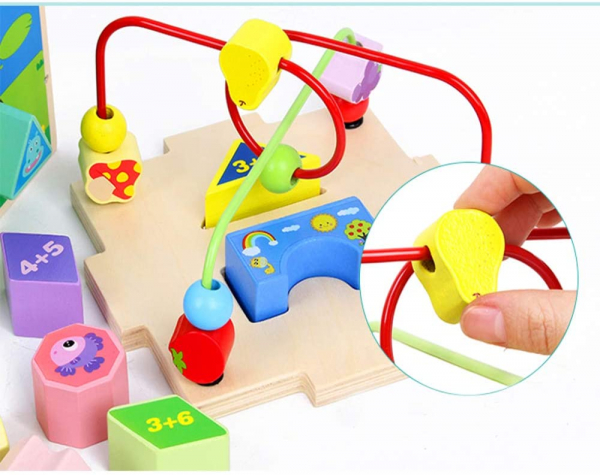 Centru de activitatii din lemn cub 5 in 1 Sortator forme si circuit cu bile [4]