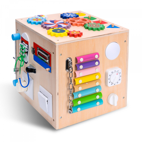 Cub Lemn Educativ Senzorial Montessori Busy Box 25 de activitati [3]