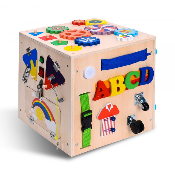 Cub Lemn Educativ Senzorial Montessori Busy Box 25 de activitati [1]