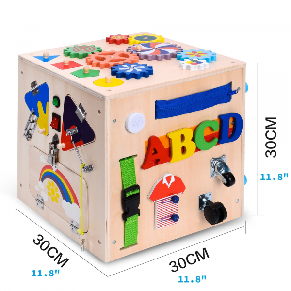 Cub Lemn Educativ Senzorial Montessori Busy Box 25 de activitati [7]