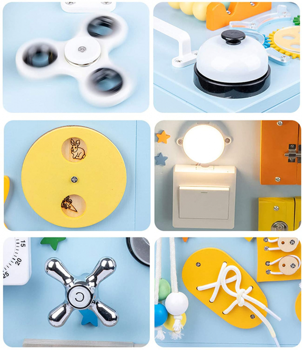 Centru de activitatii multifunctional montessori Cub Busy Box senzorial cu inchizatori [4]
