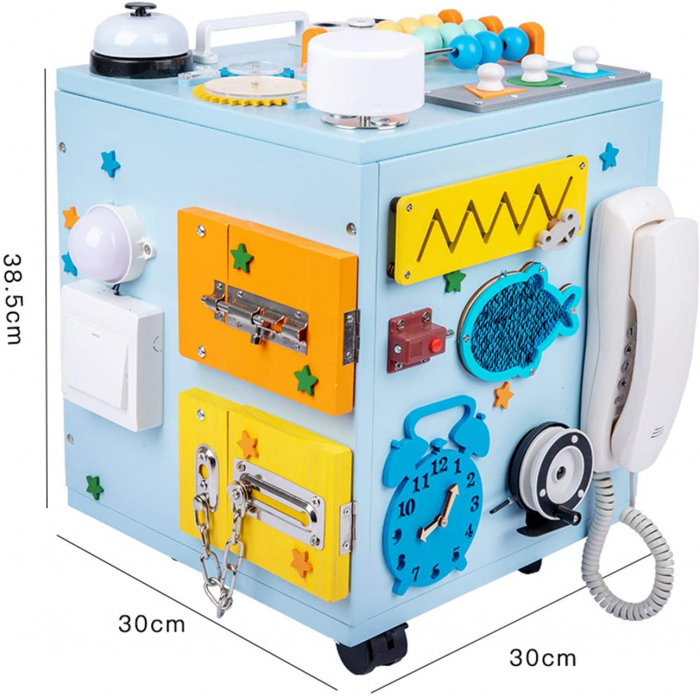 Centru de activitatii multifunctional montessori Cub Busy Box senzorial cu inchizatori [7]