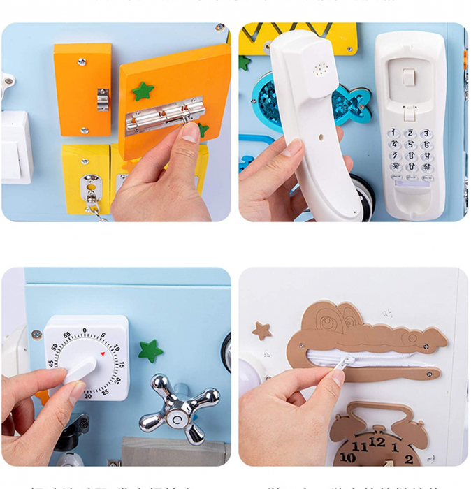 Centru de activitatii multifunctional montessori Cub Busy Box senzorial cu inchizatori [5]
